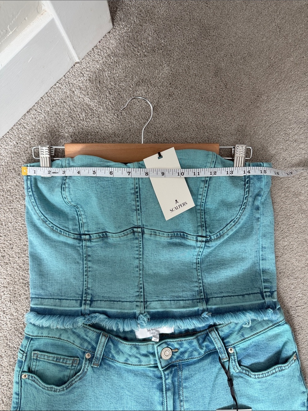 NWT Scalpers Culotte Ques Denim Matching Set Turquoise Wash size L - Picture 6 of 10